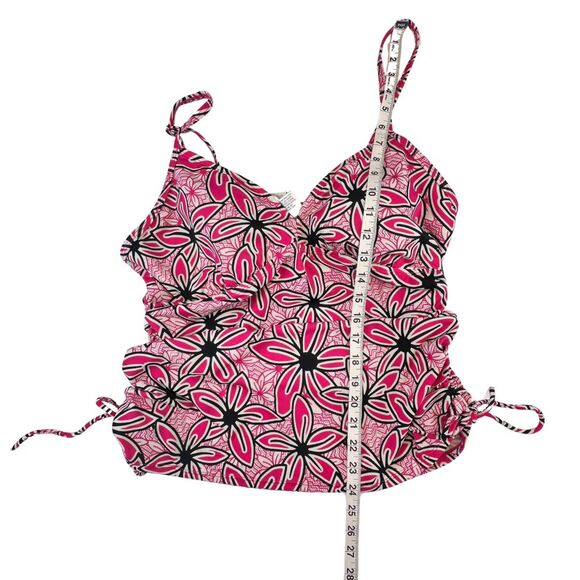 Sonoma Tankini Top 16 Pink Floral Hibiscus Print Ruched Adjustable Swimwear - Picture 3 of 8